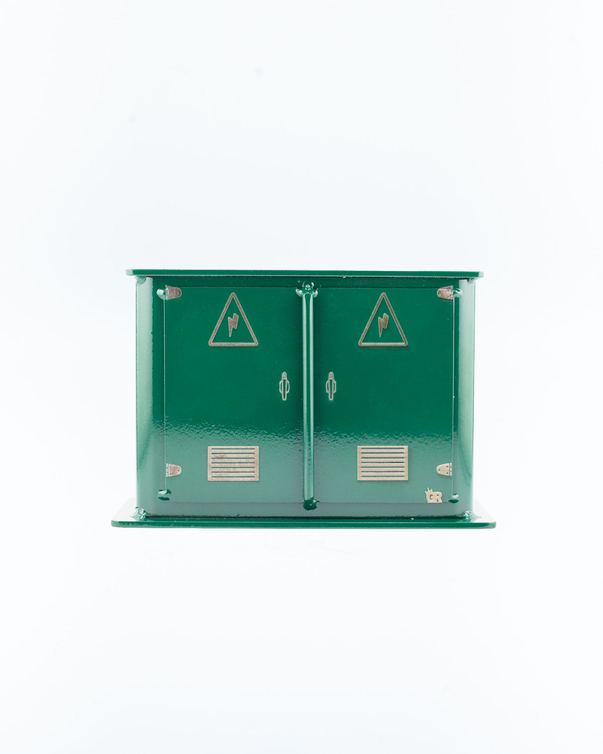 Green Electrical grind box for tabletop fingerboarding.